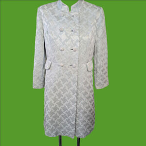 Vintage Coat  Ice Blue 8 Rhinestone Buttons 1960s Silver Patterned